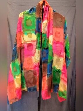 Vibrant Multicolor Square Print Silk Scarf/Shawl